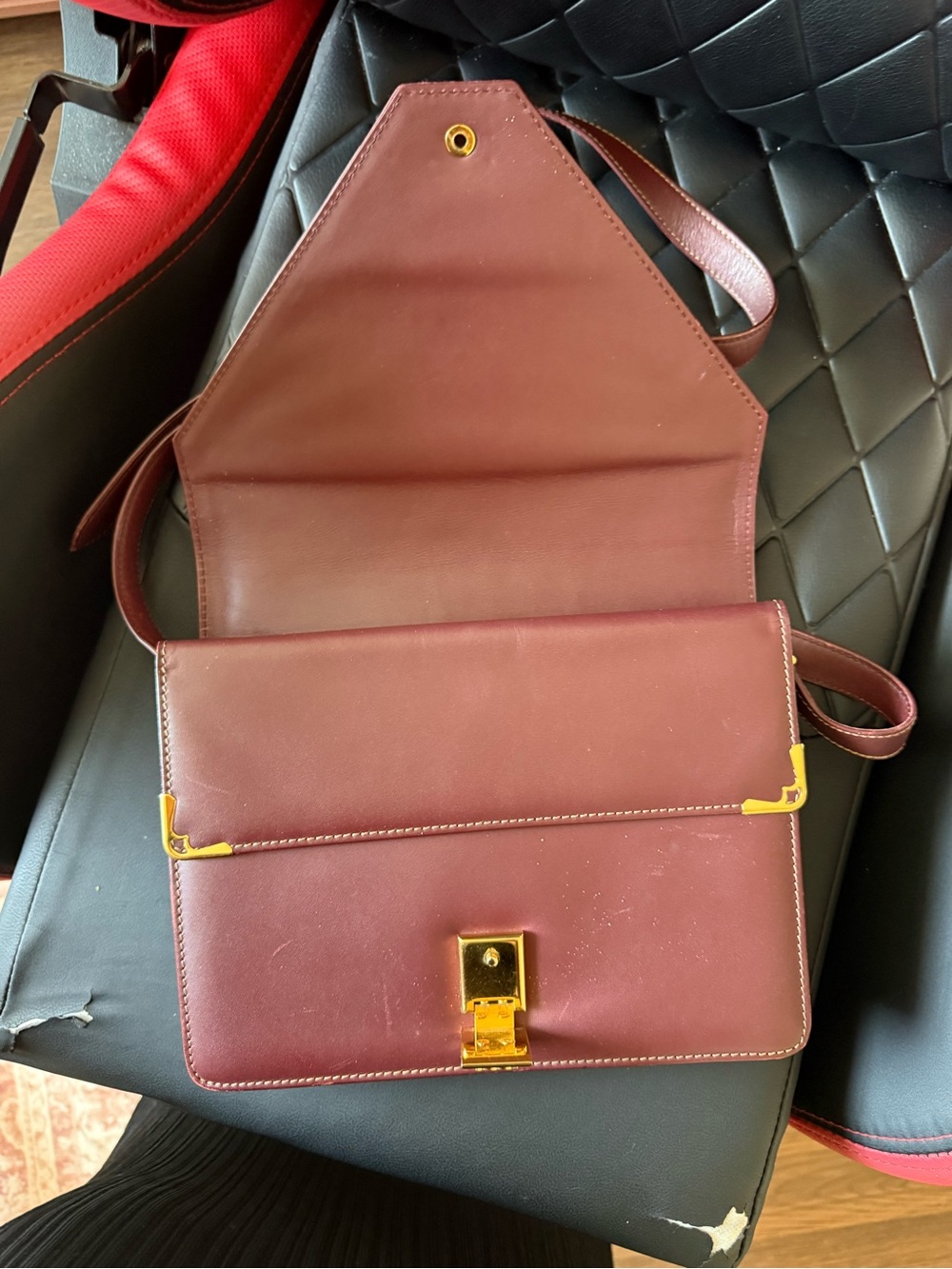 Cartier Burgundy Leather Envelope Crossbody with Gold Hardware - Picture 3 of 7